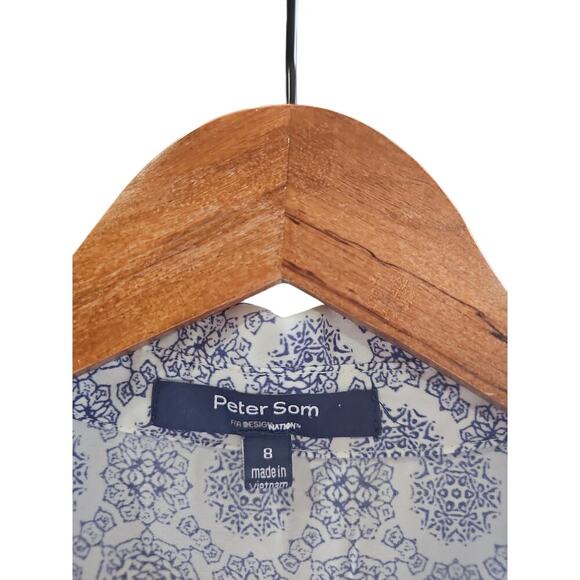 Peter Som Splatter Belted Shirt Dress Blue Combo Size 8 - Picture 7 of 9